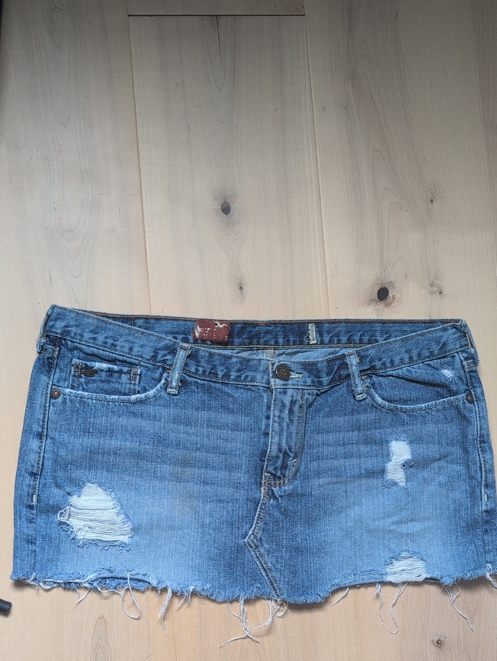 Vtg Y2K Hollister Low Rise Denim Micro Mini Skirt Frayed Raw Hem Distressed 9